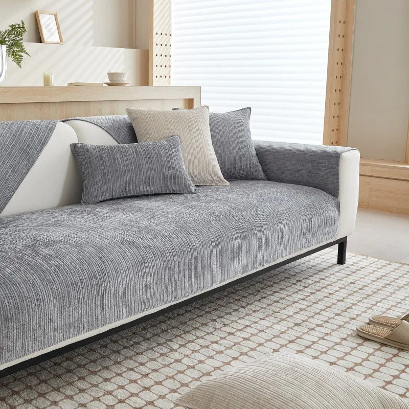 Solid Color Chenille Sofa Towel Thick Universal Sectional Sofa Cover Modern Furniture Dustproof Cover L-shape Couch Covers