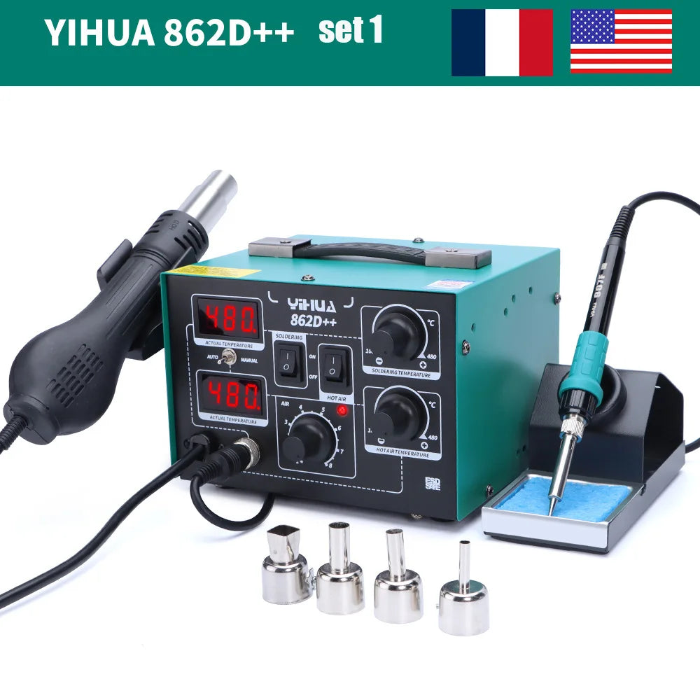 YIHUA 862D++ Soldering Iron Kit BGA SMD Welding Tool Desoldering Rework Station Fast Heating 100-480 Celcius