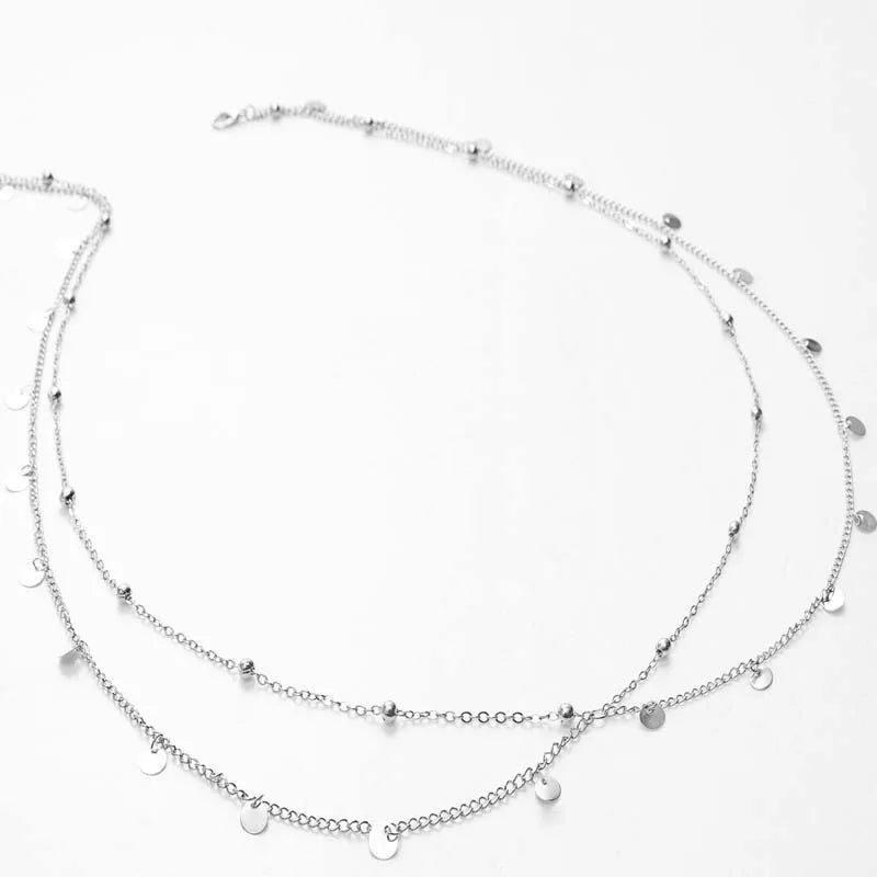 Fashion Double Layer Beaded Waist Chain for Women Simple Gold Color Metal Cross Round Bead Body Chain Bikini Jewelry Acessories