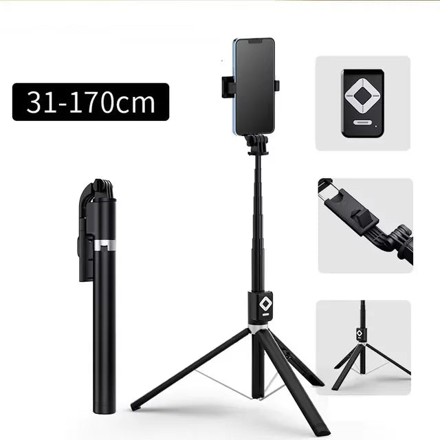 1.7m Extendable Live Tripod Selfie Stick Support LED Ring Dual Light Mirror Stand 4 in 1 Phone Mount for iPhone X 8 11 Android