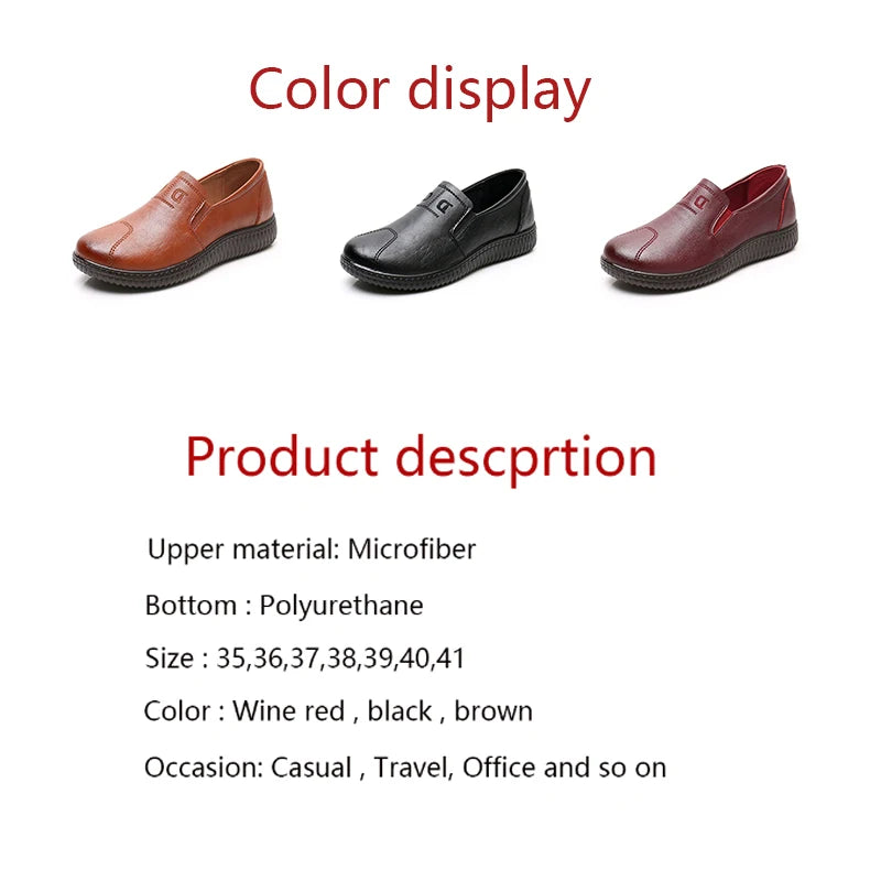 Mom Leather Shoes for Woman Comfortable Spring Summer Black Loafer Shoes Mother Ladies Soft Sole Lazy Flats Shoes