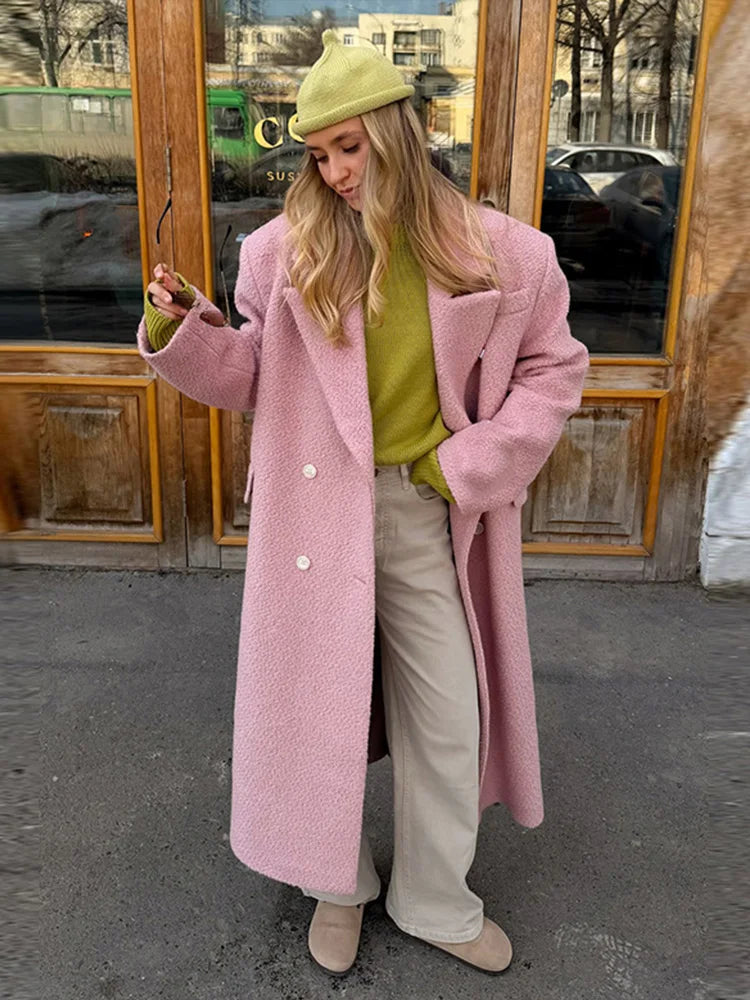 2026 Autumn Winter Solid Women's Woolen Overcoat Urban Long Sleeve Lapel Button Female Outwear Elegant Fashion Lady Overcoats