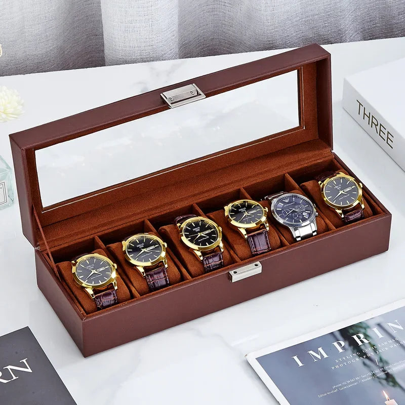6‑Slot Watch Storage Box, Wristwatch Case for Mechanical Watches, High‑End Men's Watch Collection and Display Box
