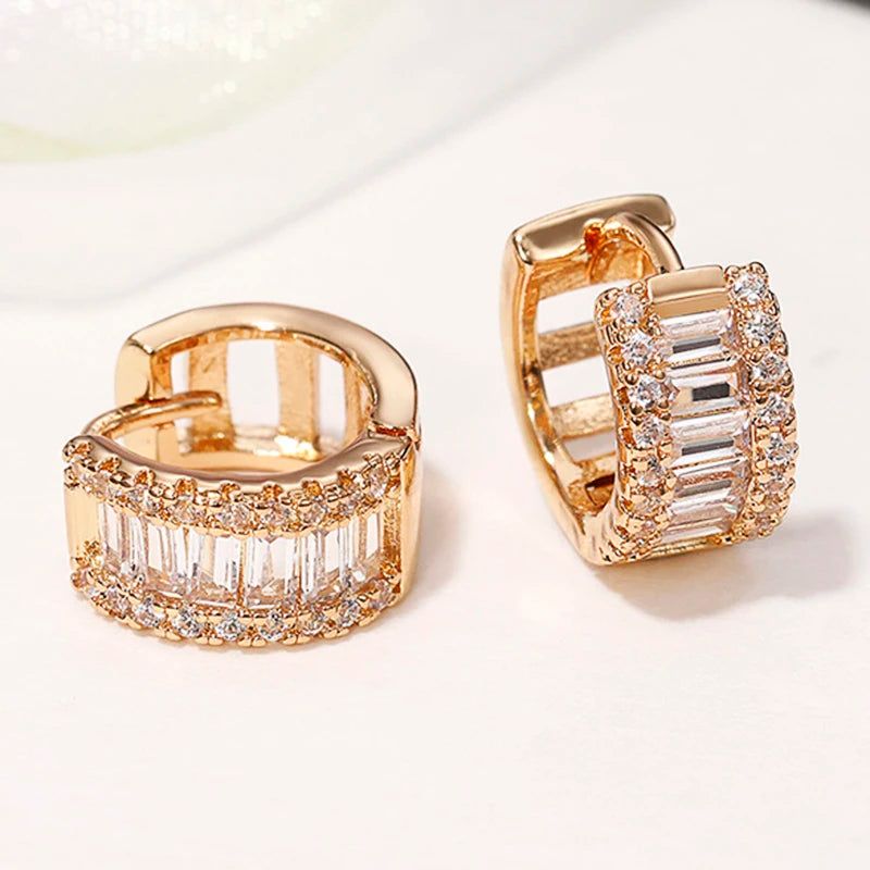 Huitan Fashion Women's Hoop Earrings with Sparkling Cubic Zirconia Fancy Female Ear Accessories Good Quality Wholesale Jewelry