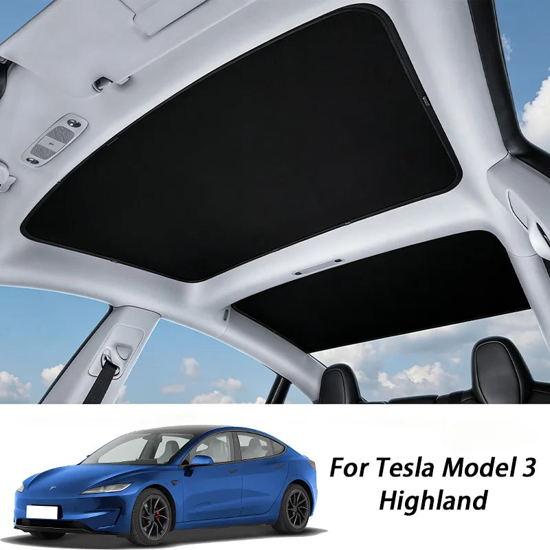 Sunroof Sunshade for Tesla Model 3 Old Version & Highland Refresh, Double-Layer Aluminum Foil Glass Roof Shade, Heat Reflective UV Protection Foldable Sunroof Cover
