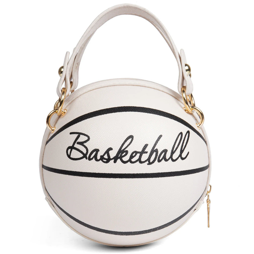 Basketball Shaped Crossbody Bag, Trendy Chain Shoulder Bag, PU Leather Top Handle Circle Purse handbags  women bag
