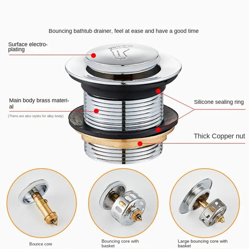 Brass Pop Up Drain Stopper Waste Filter Strainer Hair Catcher Bath Sink Deodorant Sewer Drainage Water Hose Bathtub Accessories