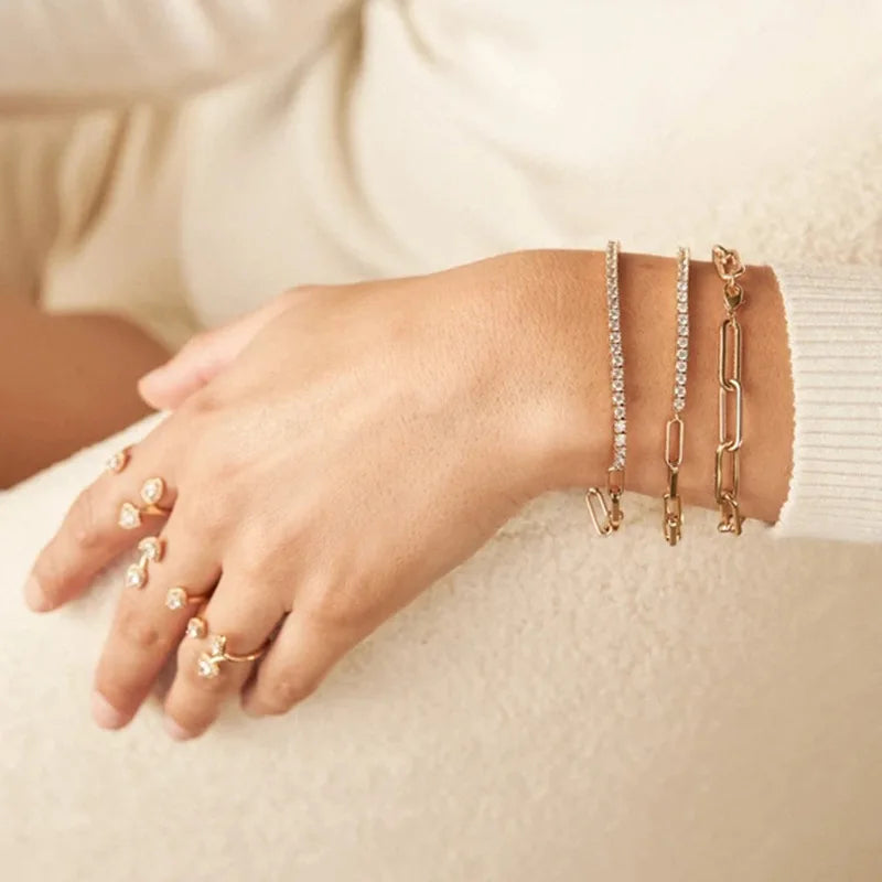 Luxury Color Cubic Zirconia Gold Color Tennis Bracelets For Women Girls 2022 New Trend Chain Bracelets Jewelry Party Gifts