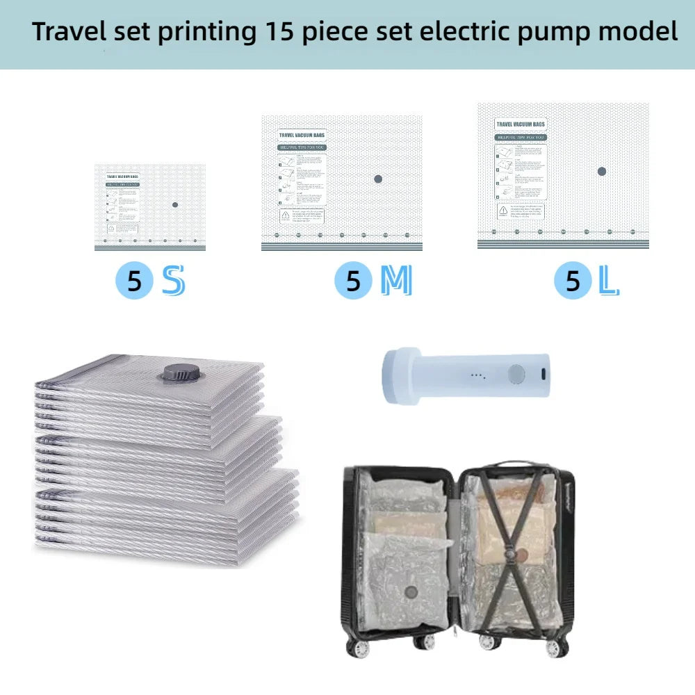 Travel Vacuum Seal Bags for Clothing W/Portable Electric Pump, 9-Pack Space Saver Compression Bags for Clothes, Luggage&Suitcase