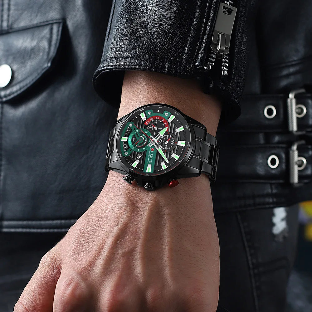 Gurren 8415 Men's Minimalist Six-hand Quartz Watch, Water-resistant Calendar Business Wristwatch
