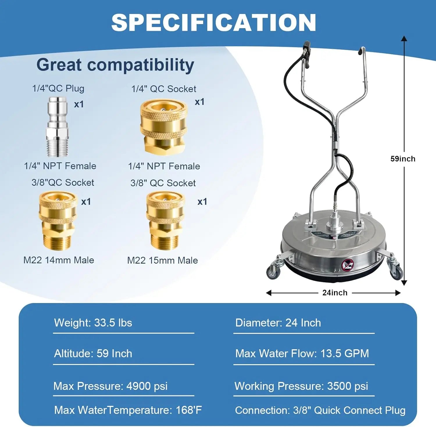 24 Inch High Pressure Stainless Steel Flat Surface Cleaner/ Industrial Pressure Cleaners Mobile Scrubber For Floor Cleaning