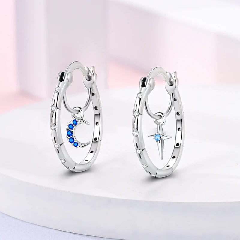 New 925 Sterling Silver Star And Moon  Women Earrings Brilliant Wedding Engagement Star Earrings Jewelry Gift