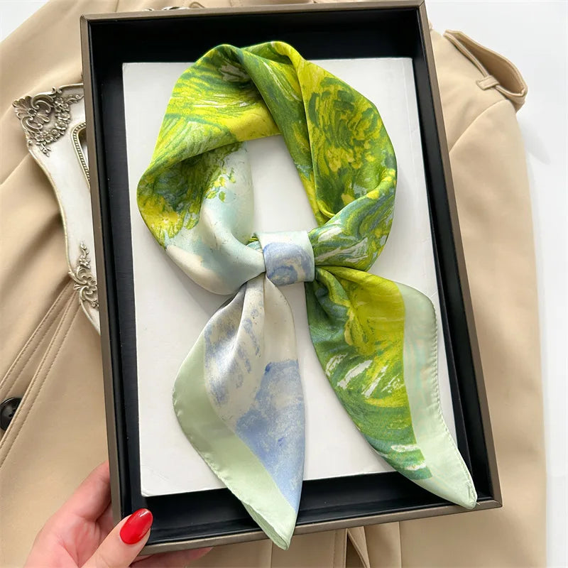 2025 New Yellow Lemon Print Square Silk Scarf for Women 70*70cm Neck Ties Fashion Decorate Neckerchief Female Hijab Bag Ribbions