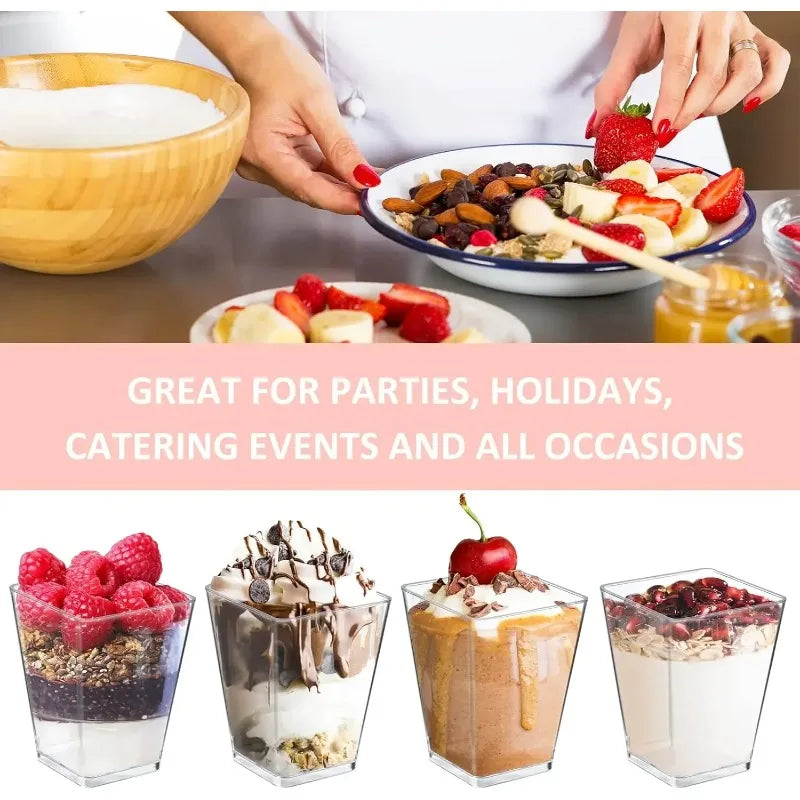 50PCS 70ml Transparent PS Dessert Bowls Reusable Trapezoid Cups for Ice Cream Yogurt Mousse Pudding Jelly Cake Display Party