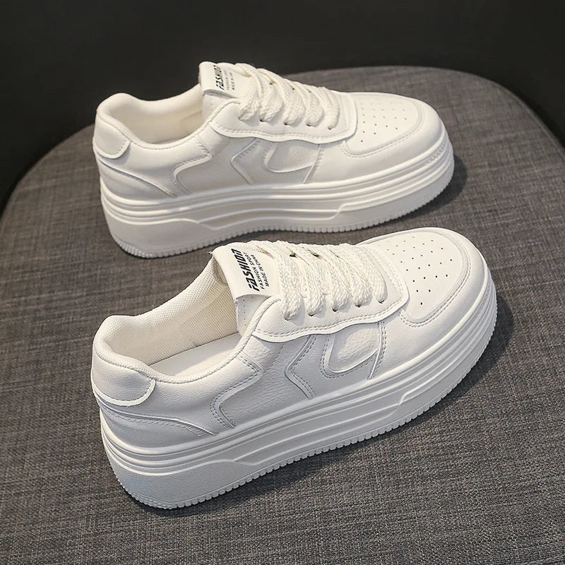 Leather thick sole increase board shoes 2024 early spring new Korean version of all small white shoes women leisure