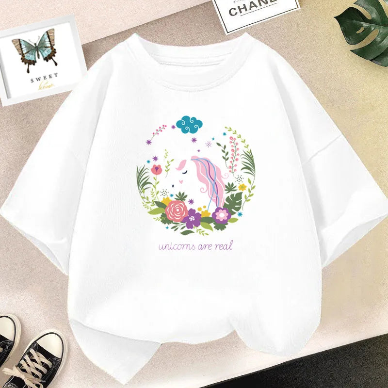 Girls Clothes 2024 Summer Fashion T-Shirt Fun And Cute Cat Kitten Print Short-Sleeved Tops Children Summer Clothes