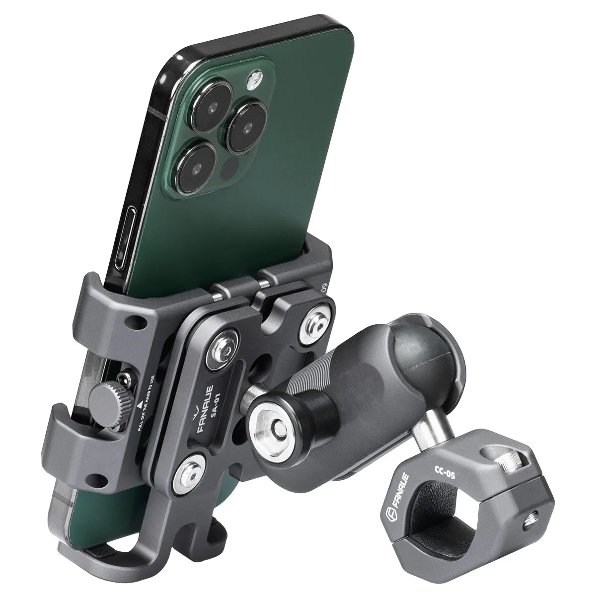 FANAUE Motorcycle Bike Phone Holder Mount Aluminum Alloy with Vibration Dampener ATV/ UTV Bike Scooter Handlebar GPS Clip