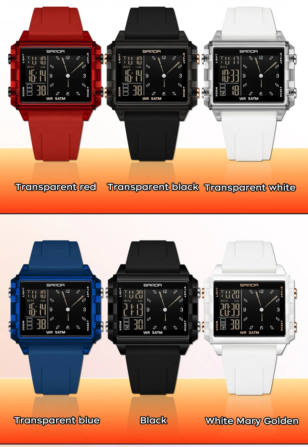 Fashion SADNA New 6273 Women's Electronic Watch Multifunctional Sports Waterproof LED Timing Student Electronic Watch