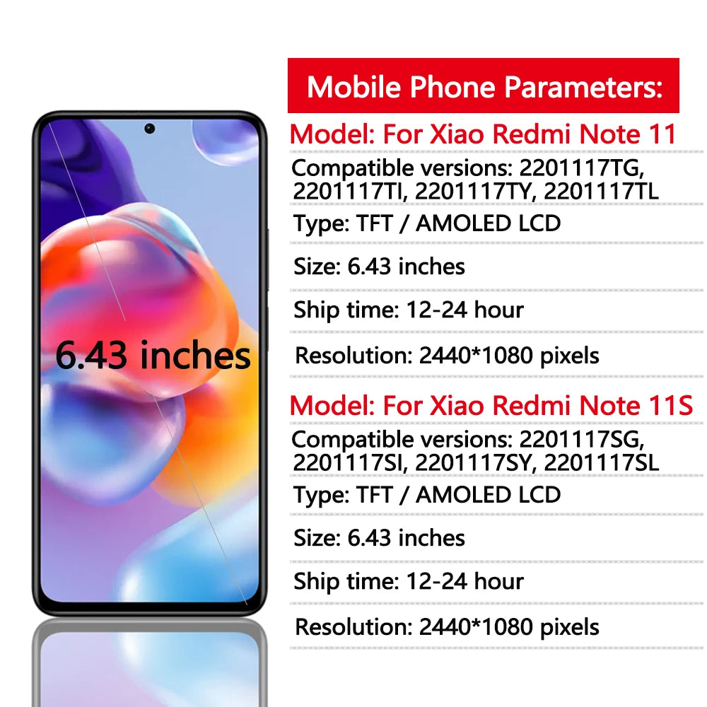 New AMOLED Display For Xiaomi Redmi Note 11 11S Touch Screen Digitizer Assembly For Redmi Note 11S 2201117SG Display Replacement