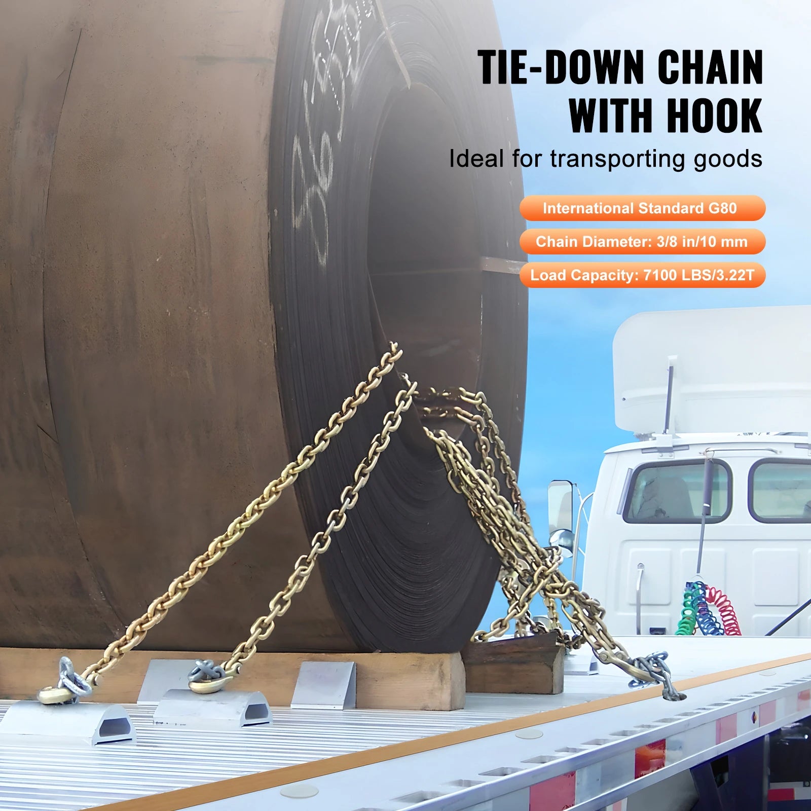 SucceBuy 2-Pack G80 Transport Binder Chain 3/8"5/16" Tow Chain with Clevis Hooks Logging Chain for Towing Truck Tie Down Binding