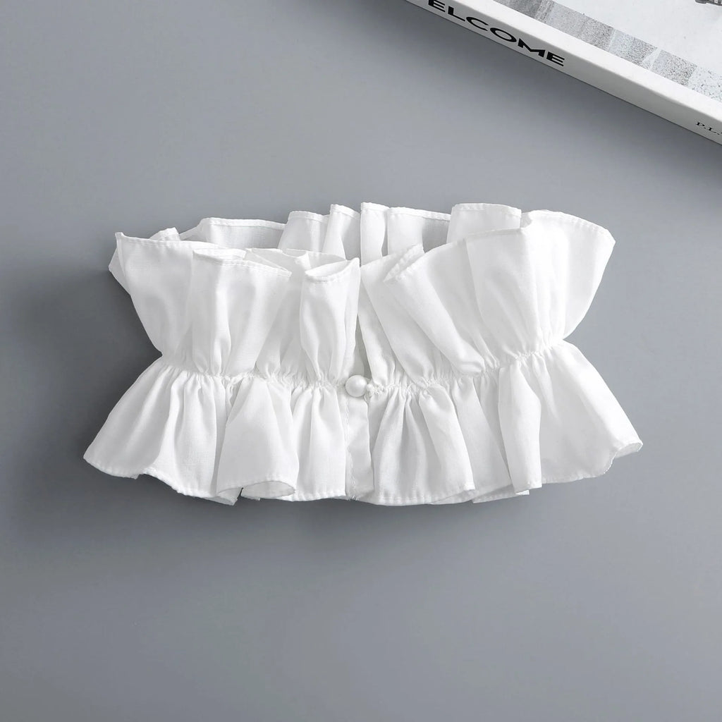 Fashion Ruffles Button Fake Collar for Women Stand Detachable Collar Fake Girls Vintage Lace Ladies False Blouse Collar