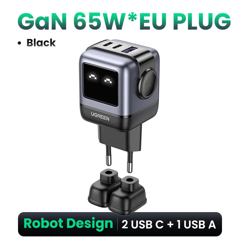 UGREEN 65W GaN Charger Uno Robot Design Quick Charge 4.0 3.0 PPS PD Fast Charger for iPhone 18 17 16 Pro Macbook  Laptop Tablet