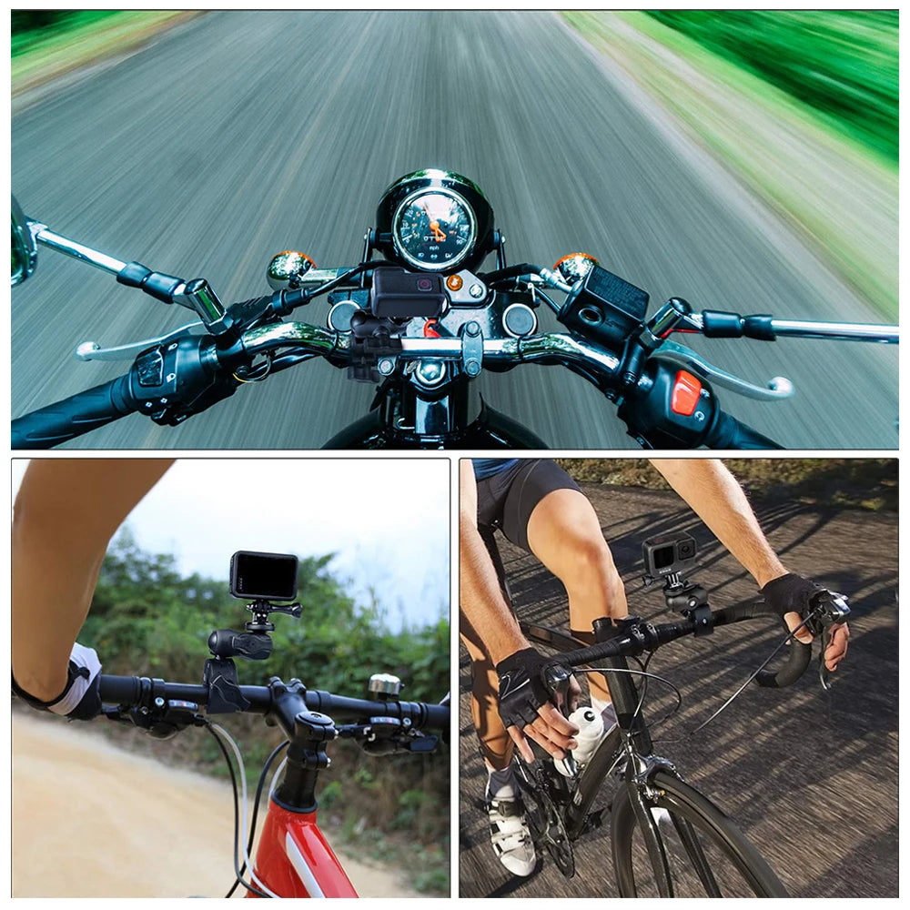 HONGDAK for Insta360 One X2 X3 Motorcycle Bicycle Double Clip Bracket for GoPro 11 10 9 Bike Selfie Stick Camera Accessory