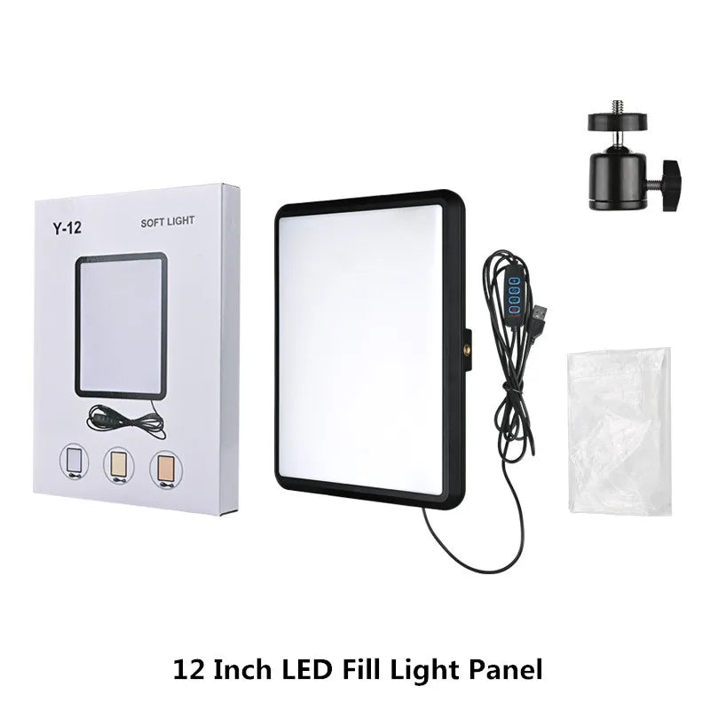 LED Photography Video Light Panel Lighting Photo Studio Lamp Kit with 8/12 Inch Adjustable Brightness,for YouTube Live Streaming