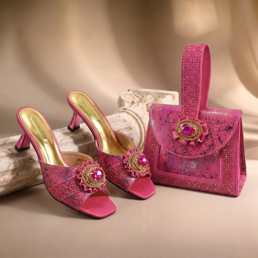 European and American High-End Women's Shoes with Bag  Wide open-toe shoe Nigerian Wedding Shoes and Bag