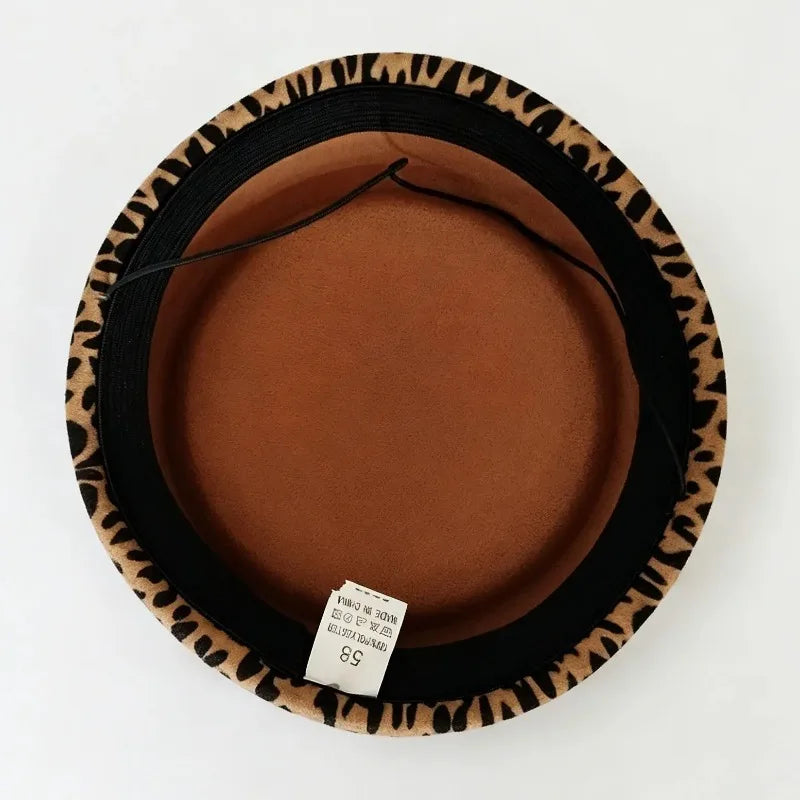 2026 Hot Pink Felt Leopard Round Beret for Women Fashion Female Hat French Top Cap Ladies Wedding Painter Pillbox Fascinator Hat