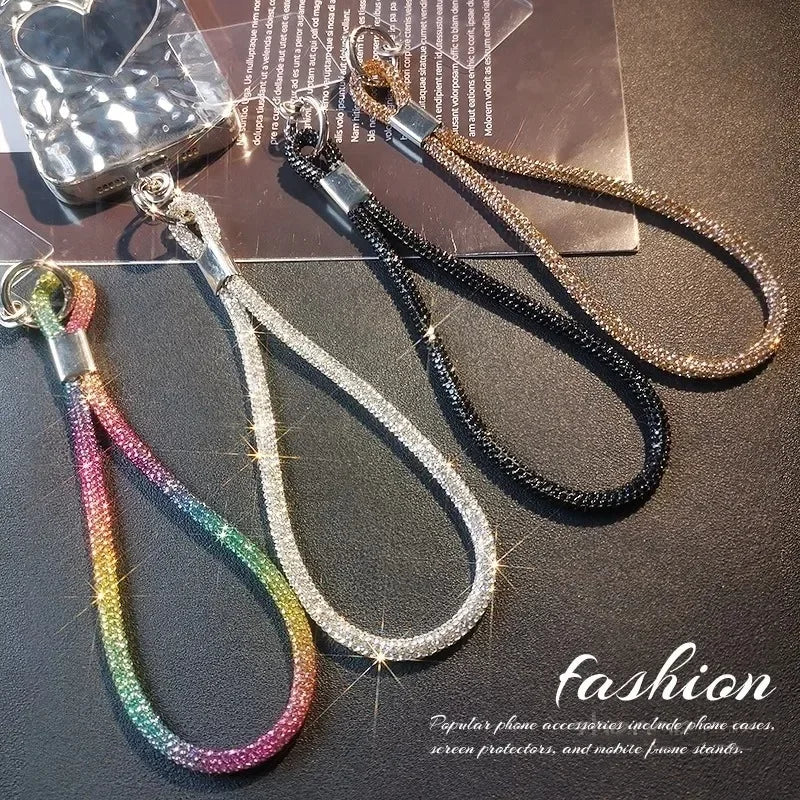 Universal Cellphone Wrist Strap with Card Gorgeous Flash Diamond Lanyard Colorful Hand Rope Mobile Phone Anti-Loss Charm Straps