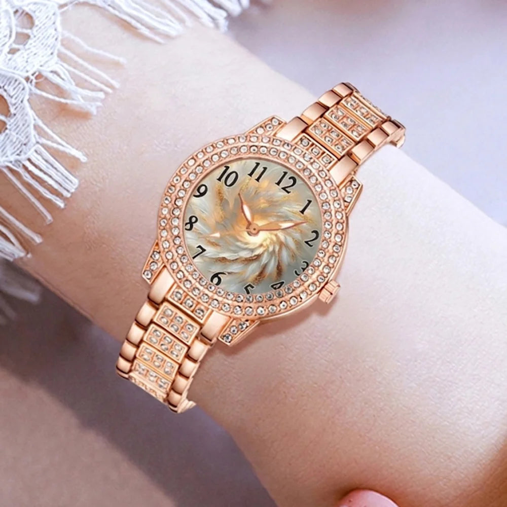 5Pcs/Set Unisex Jewelry Watches Women's Wristwatch Accessories Rose Gold Fashion Business Elegant Trendy Classic Exquisite Retro Light Luxury Rhinestone Luxury Bracelet Watch Set Y2K Suitable for Travel, Vacation, Parties, Da