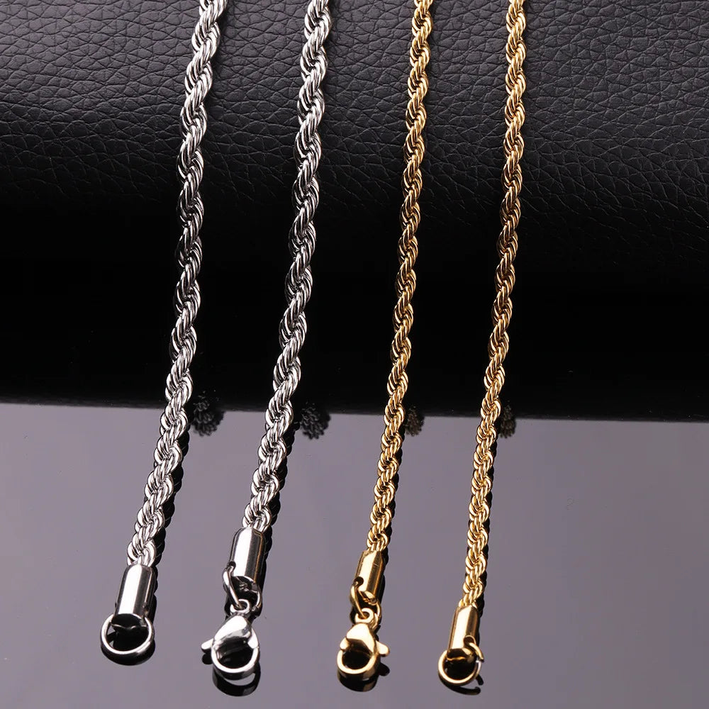 HNSP Men Rope Chain Necklace 316L Stainless Steel Twisted Rope Link Chain For Jewelry Gift For Him Gold Silver Color