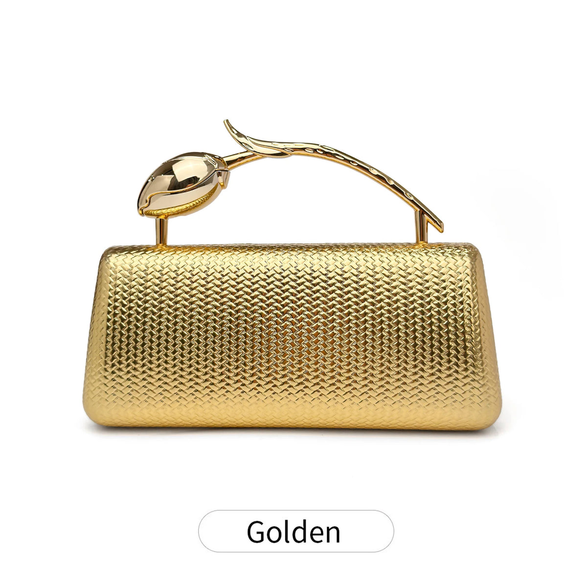 New Classic Gold Women's Evening Bag Luxury Party Chain Crossbody Bag with Rose Shaped Handle Wedding Clutch a Great Gift for Wo