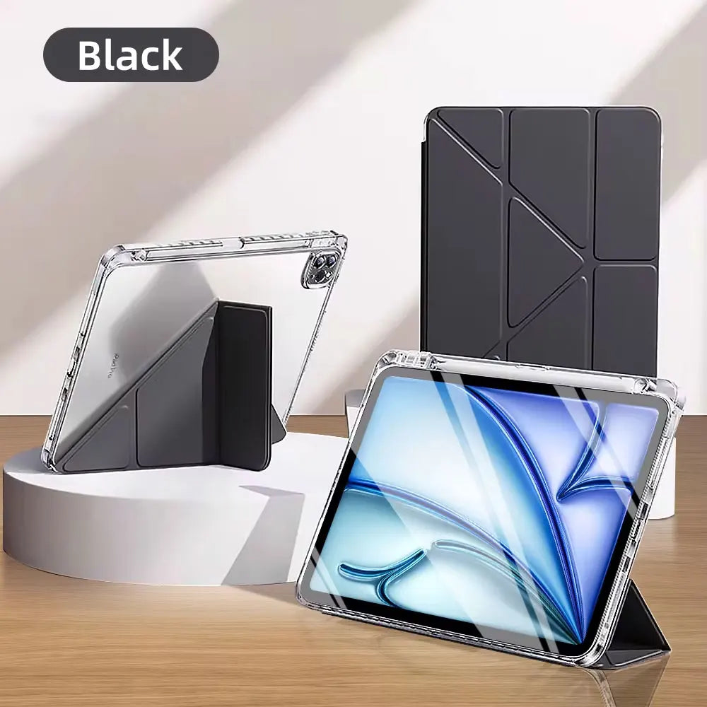 Y-Fold Case compatible with iPad 11 10 9 8 7 Air10.9 11 13 inch /Mini 6 7th Gen / Pro 11 12.9 inch Crystal Clear with Pen Holder