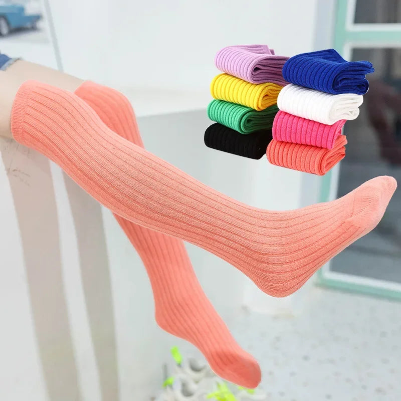 Children's High Knee Socks Kids Baby Cotton Candy Color Stockings Long Leg Warmers Cute Socks for Girl 3-12Y Children Clothes