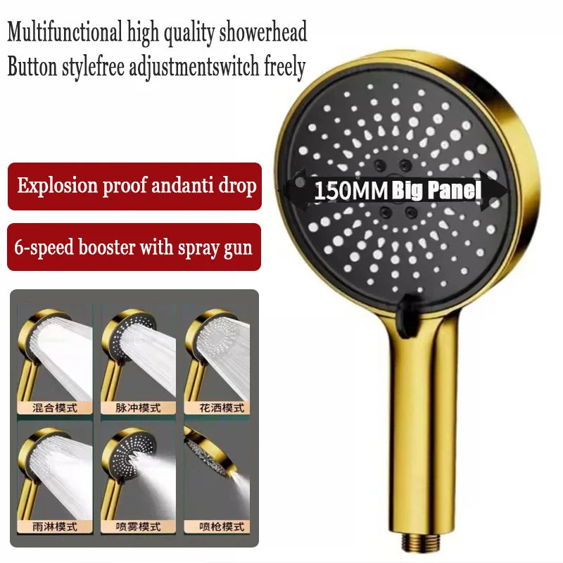 New 15CM Big Panel Massage Spa Pressurized Shower Head 7 Modes High Pressure Rainfall Shower One-Key Stop Handheld Showerhead