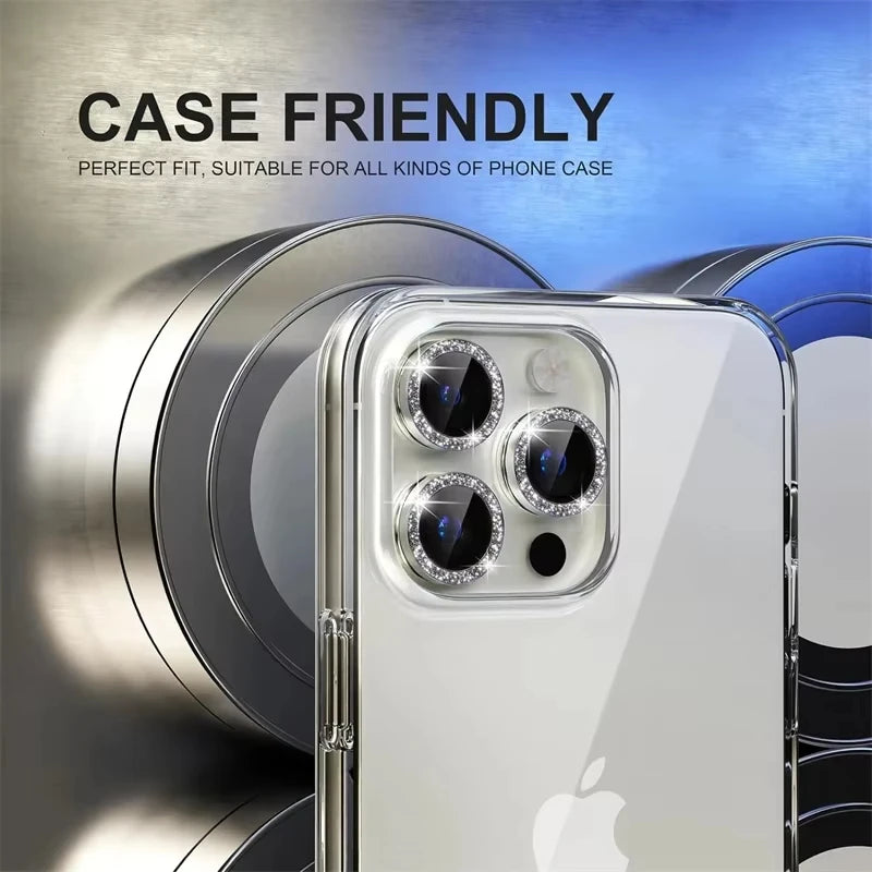 Diamond Camera Lens Protector Glass for iPhone 13 11 12 14 15 16 Pro Max Mini Back Metal Lens Protective Film for iPhone 15 Plus