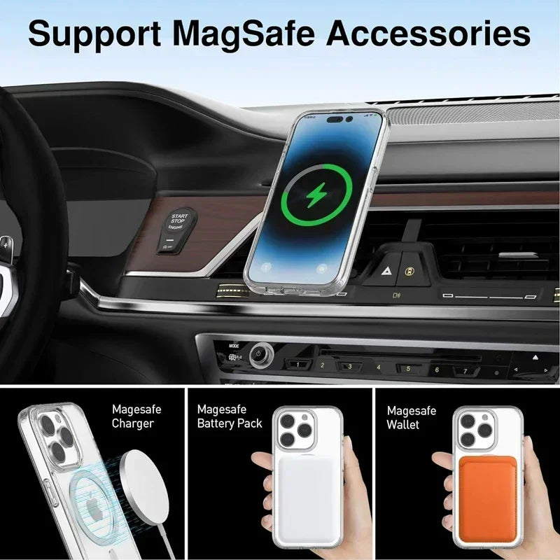 Magnetic Original Clear Case For iPhone 17 18 16 15 14 13 12 11 Pro Max Mini XS XR Funda For Magsafe Silicone Transparent Cover