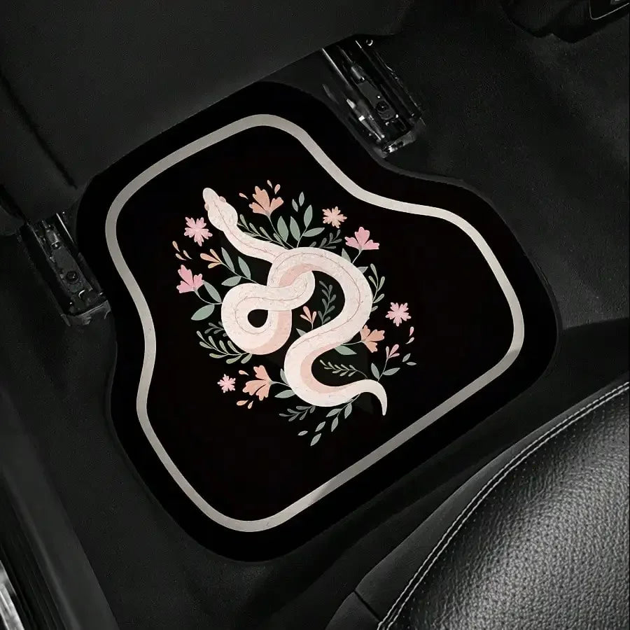 4-Piece Universal Car Mat Set , Decorative Car Mat for Pet-Friendly Families - Animal Snake Pattern, Black, Universal Size