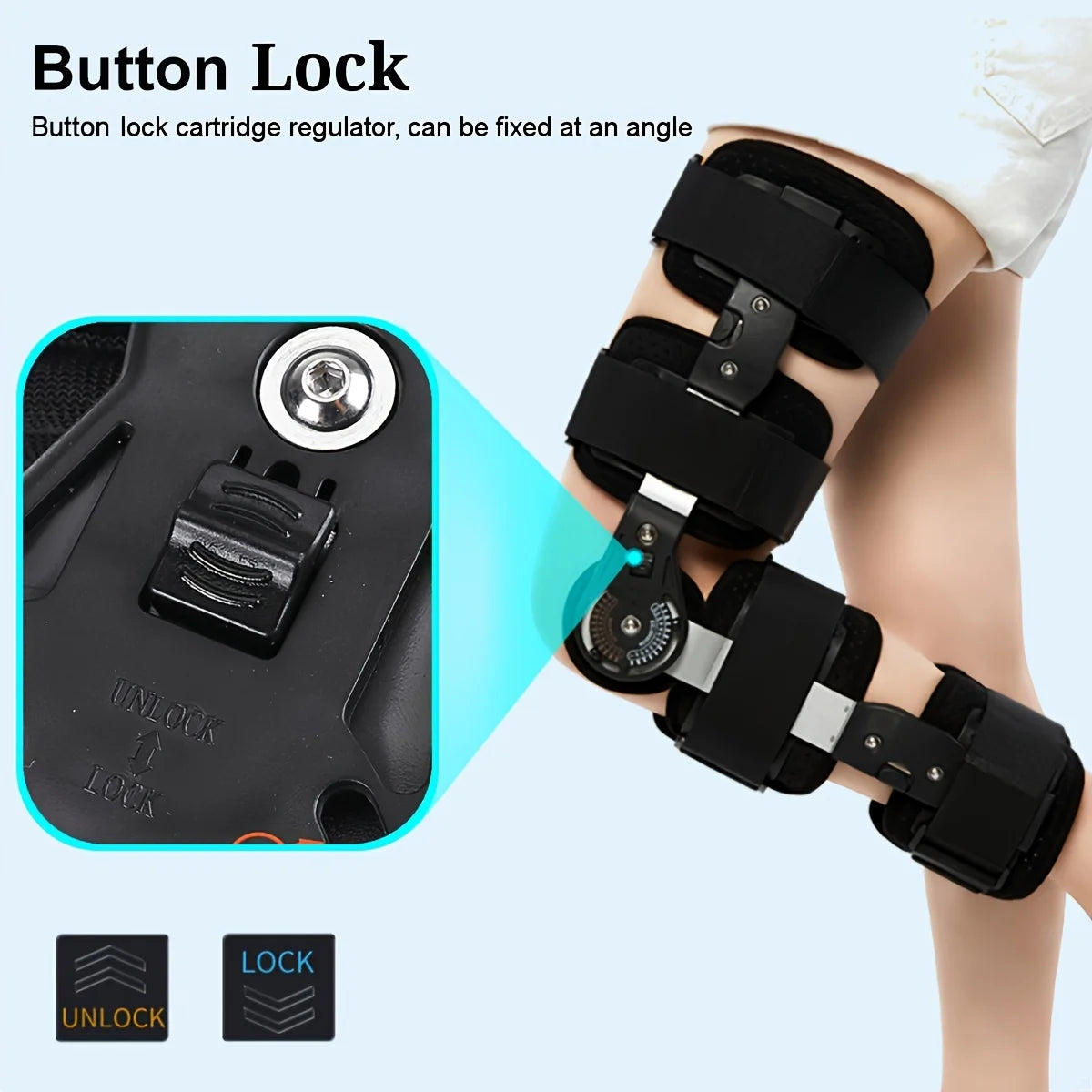 Adjustable Hinged Knee Brace with Button Lock - Sponge-Lined for Comfort, Suitable for Knee Support