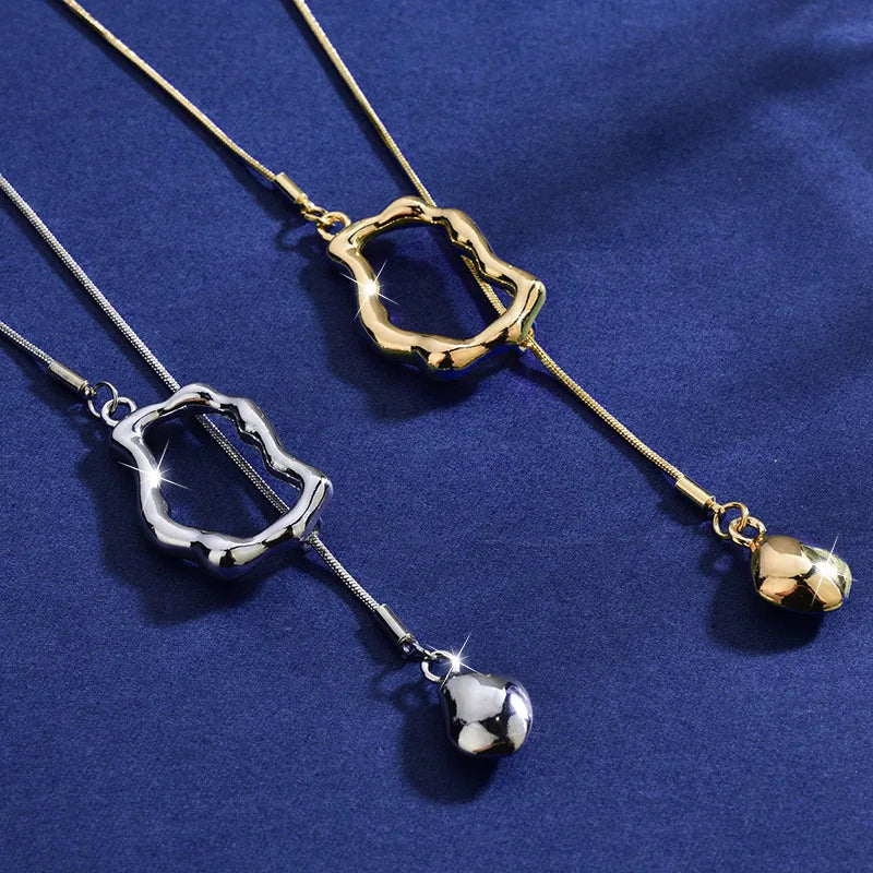 ZAKOL Stainless Steel Irregular Y-shaped Long Necklace for Women Exquisite Versatile Sweater Chain Charm Party Accessories Gift