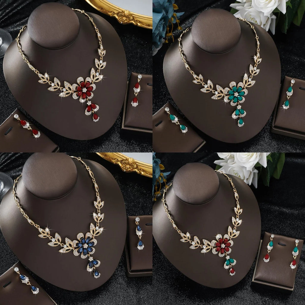 Luxury Color Matching Unique Necklace Earring Set Date Party Banquet Bridal Wedding Dress High End Jewelry