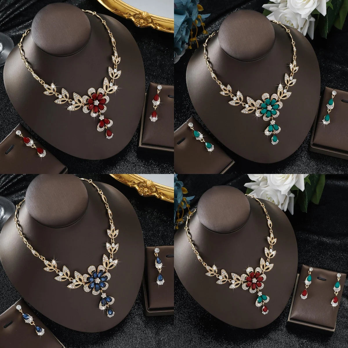 Luxury Color Matching Unique Necklace Earring Set Date Party Banquet Bridal Wedding Dress High End Jewelry