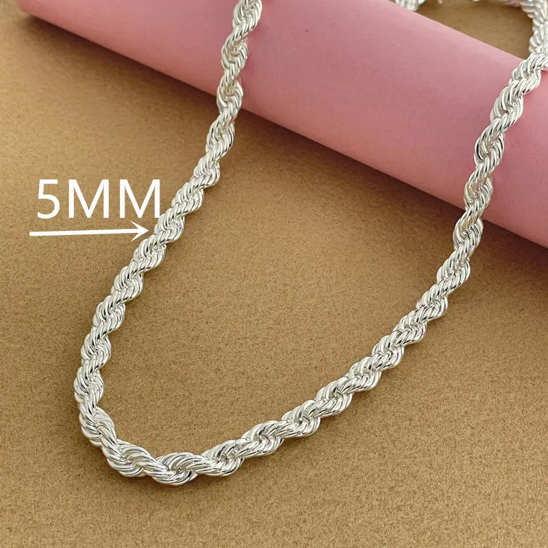 925 Sterling Silver 5/6/8MM 16-30 Inches Rope Chain Necklace For Men Women Fashion Punk Wedding Party Gifts Jewelry