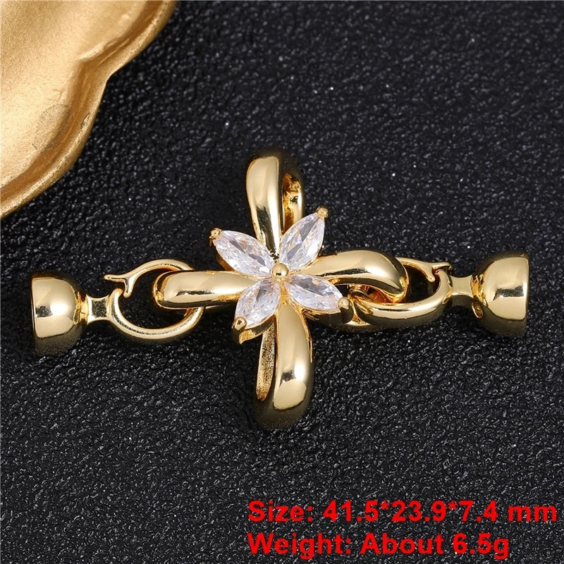 Juya 18K Gold Plated Decorative Fasteners Connector Locks Pearls Clasps Accessories For DIY Needlework Beads Jewelry Making