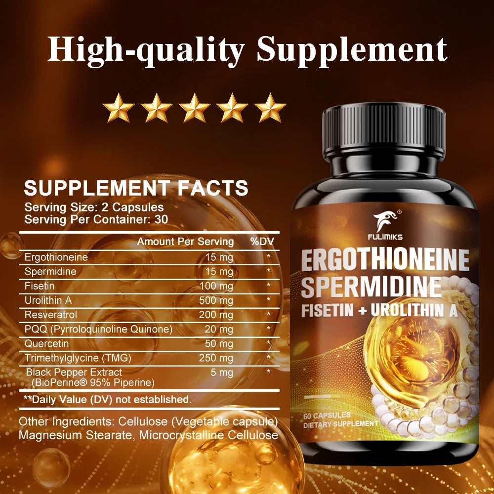 Ergothioneine & NAD+ 1500mg 2-in-1 Supplement Set, with Spermidine, Fisetin & Resveratrol, Support Cellular Energy Production, Maintain Healthy Aging, for Men & Women