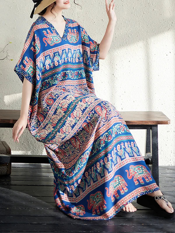 V-Neck Loose Cotton Linen Beach Skirt Summer Casual Long Dress Cover up Retro Style Holiday Fashion plus Size Women's Dress