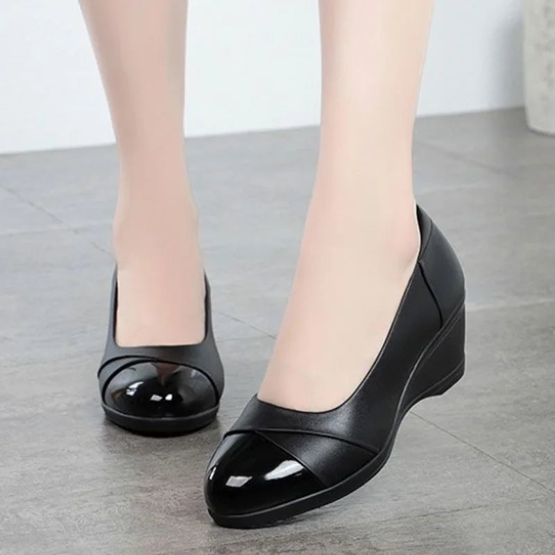 Cresfimix Women Classic High Quality Spring Wedge Heel Slip on Anti Skid Dance Shoes Lady Fashion Comfort Office Pumps A1418