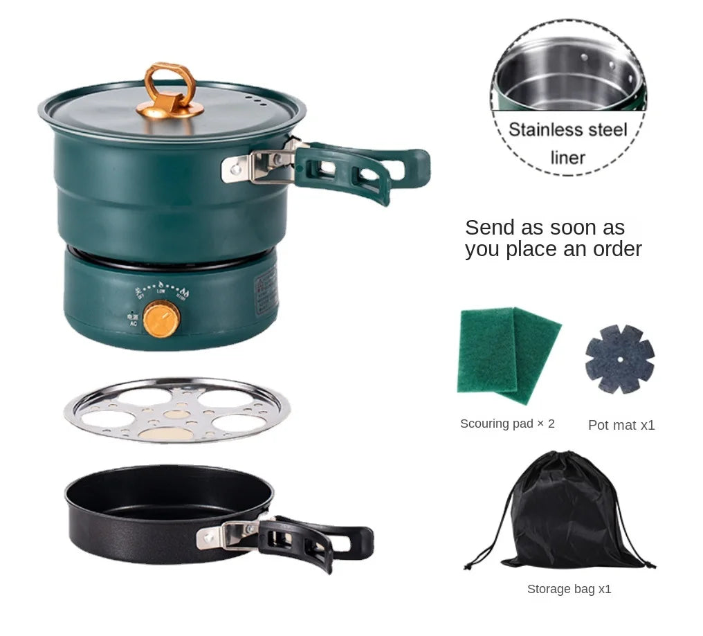 110V/220V Electric Rice Cooker Portable Split Frying Pan Electric Stew Pot Travel Hotpot Food Steamer Home Multi Cooker 1.6L